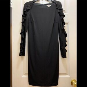 Calvin Klein Black Knee Length Straight Dress Long Ruffle Sleeves Whimsigoth